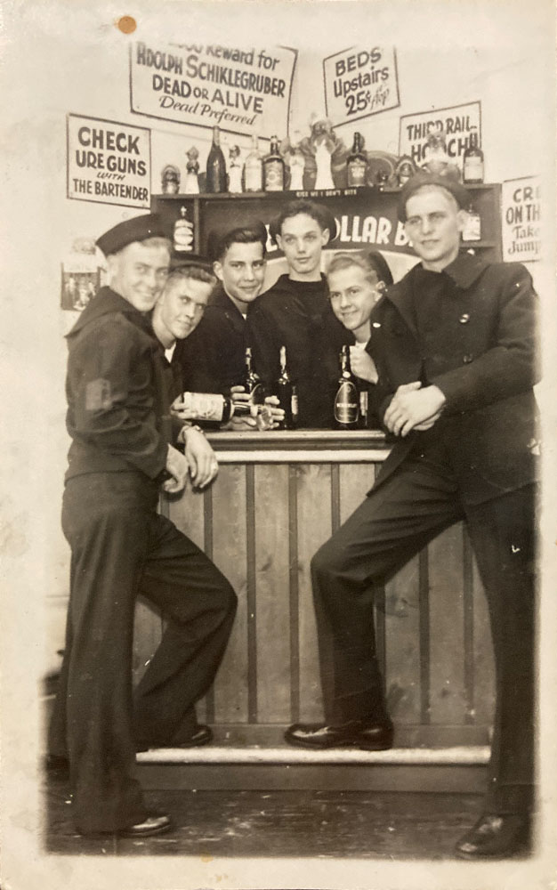 Al Hinkle (far right) with fellow Merchant Marines